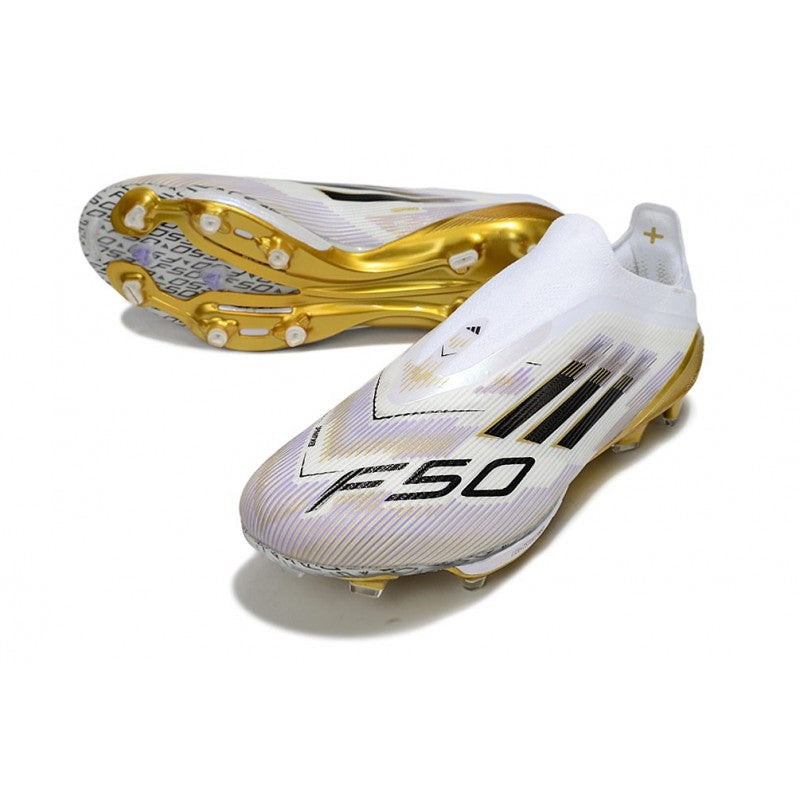 Adidas F50+ Sans Lacets FG Blanc Noir Or Mét
