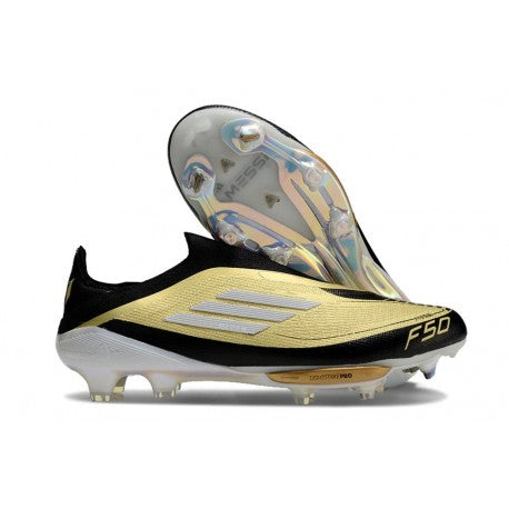 Adidas F50+ Sans Lacets FG X Messi Doré Noir Blanc