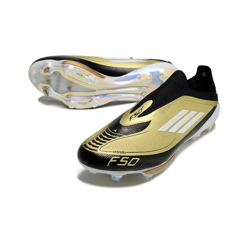 Adidas F50+ Sans Lacets FG X Messi Doré Noir Blanc