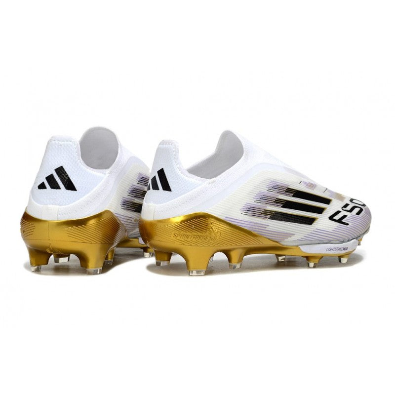 Adidas F50+ Sans Lacets FG Blanc Noir Or Mét