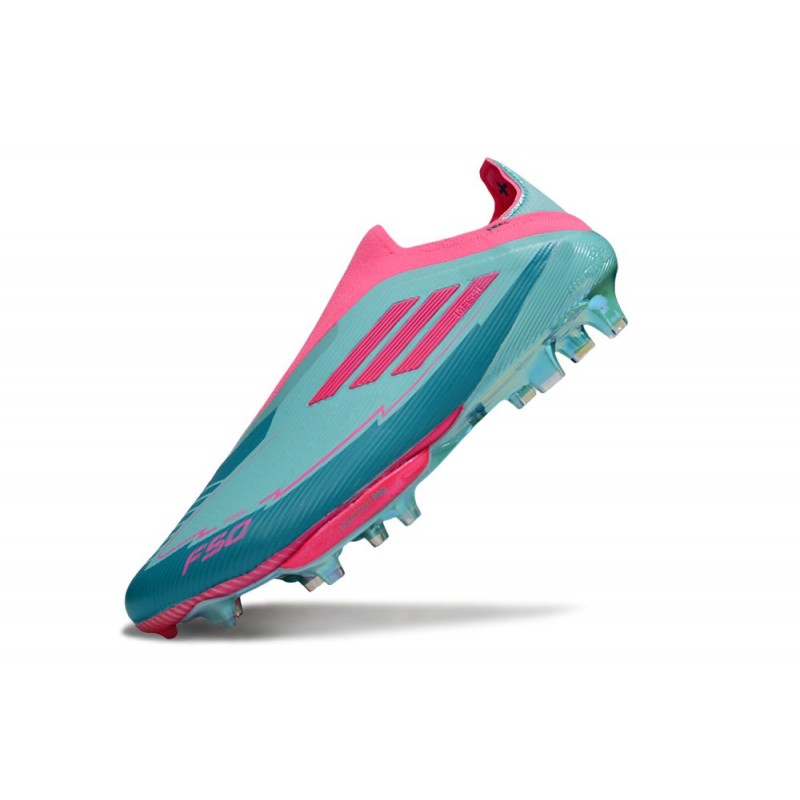 Adidas F50+ Sans Lacets FG MESSI Aqua Flash Rose Lucide Cyan