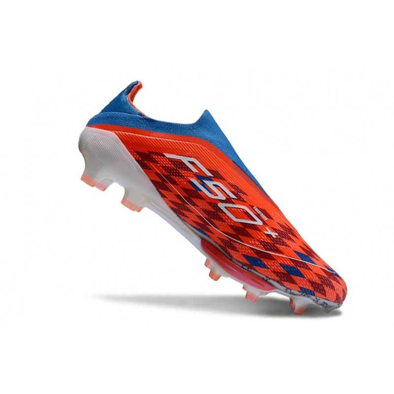 Adidas F50+ Sans Lacets FG Rouge Blanc Bleu