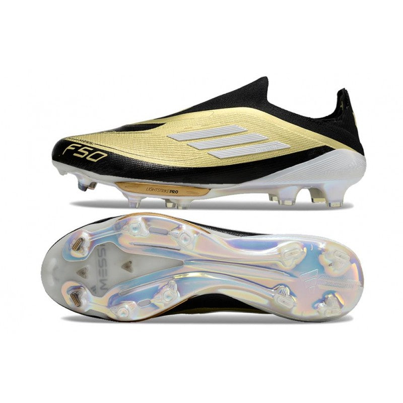 Adidas F50+ Sans Lacets FG X Messi Doré Noir Blanc