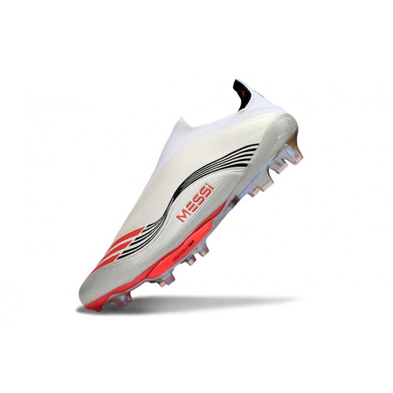 Adidas F50+ Sans Lacets FG X MESSI Blanc Ftwr Rouge Lucide Argent Mét