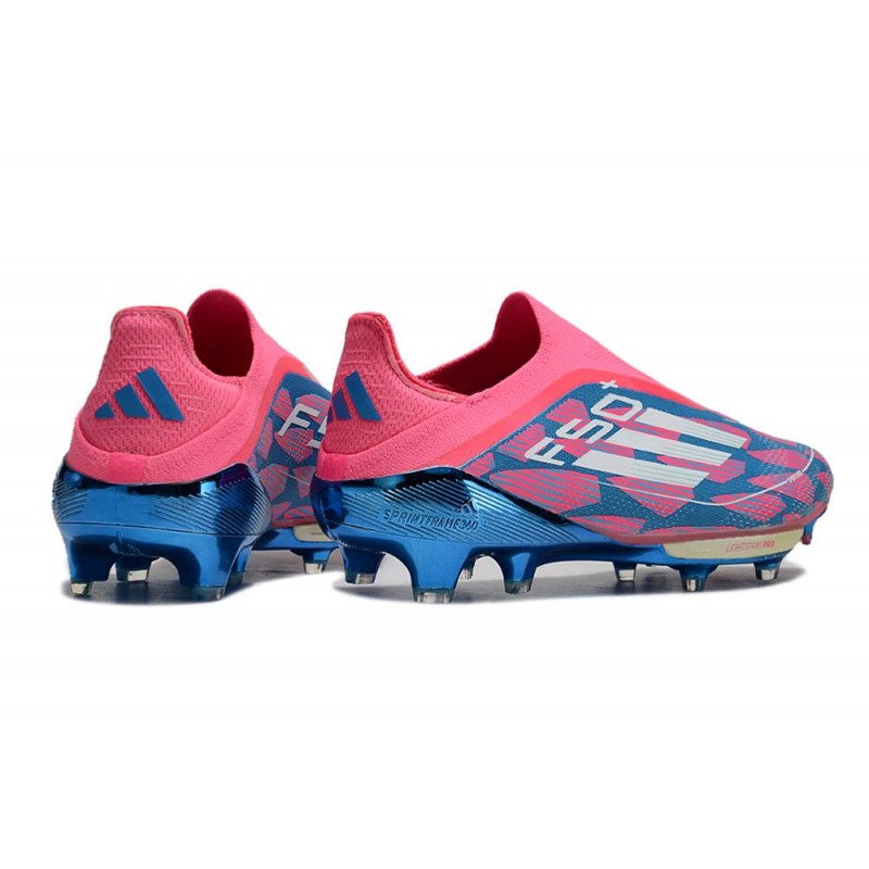 Adidas F50+ Sans Lacets FG Bleu Solaire Blanc Ftwr Rose
