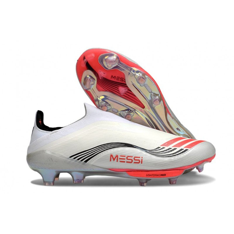 Adidas F50+ Sans Lacets FG X MESSI Blanc Ftwr Rouge Lucide Argent Mét