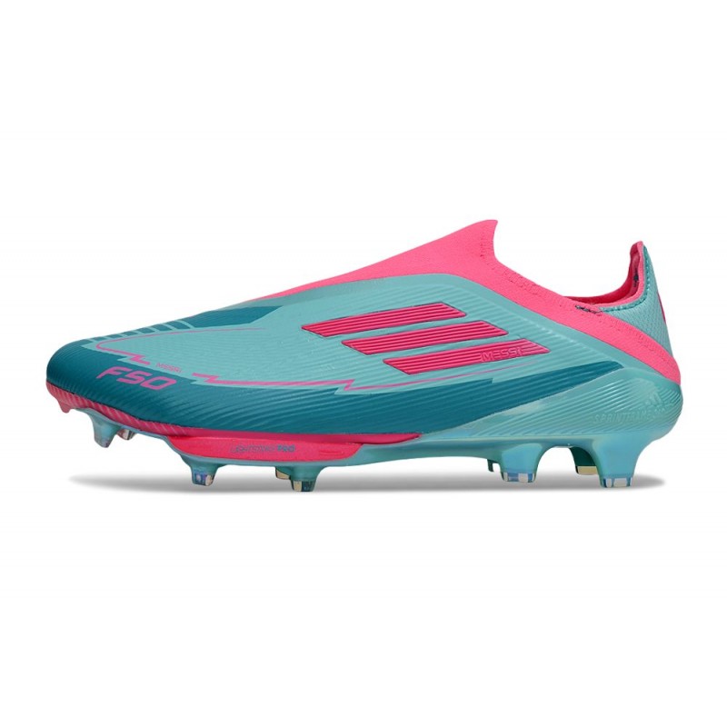 Adidas F50+ Sans Lacets FG MESSI Aqua Flash Rose Lucide Cyan