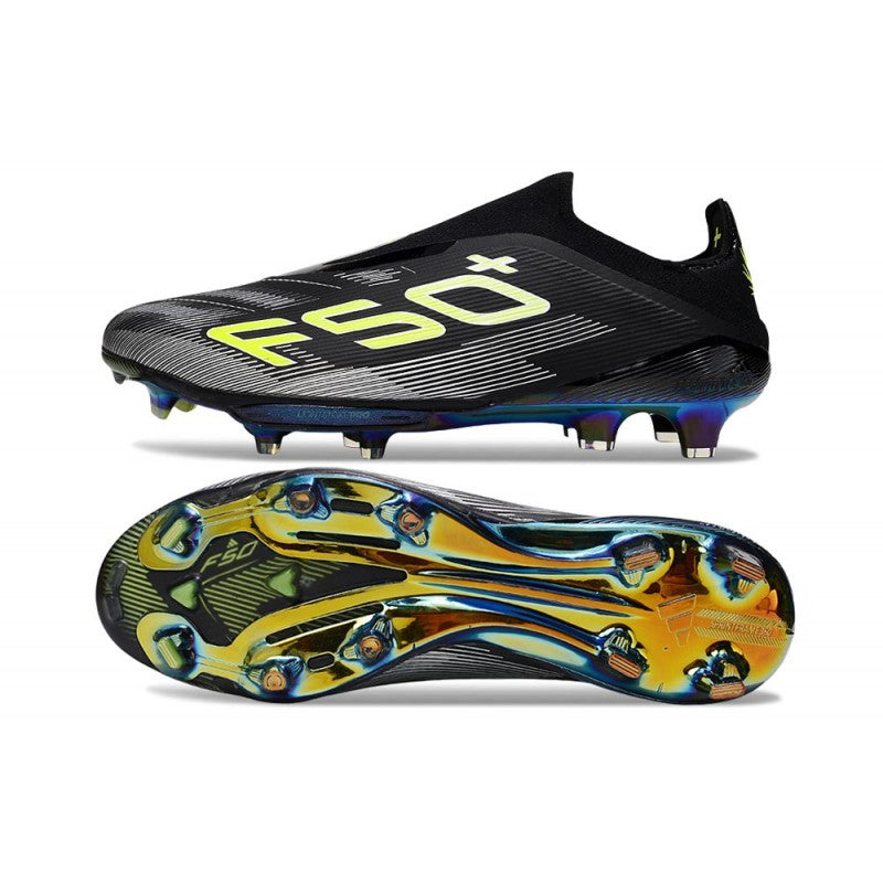 Adidas F50+ Sans Lacets FG Core Noir Fer Mét. Citron Lucide