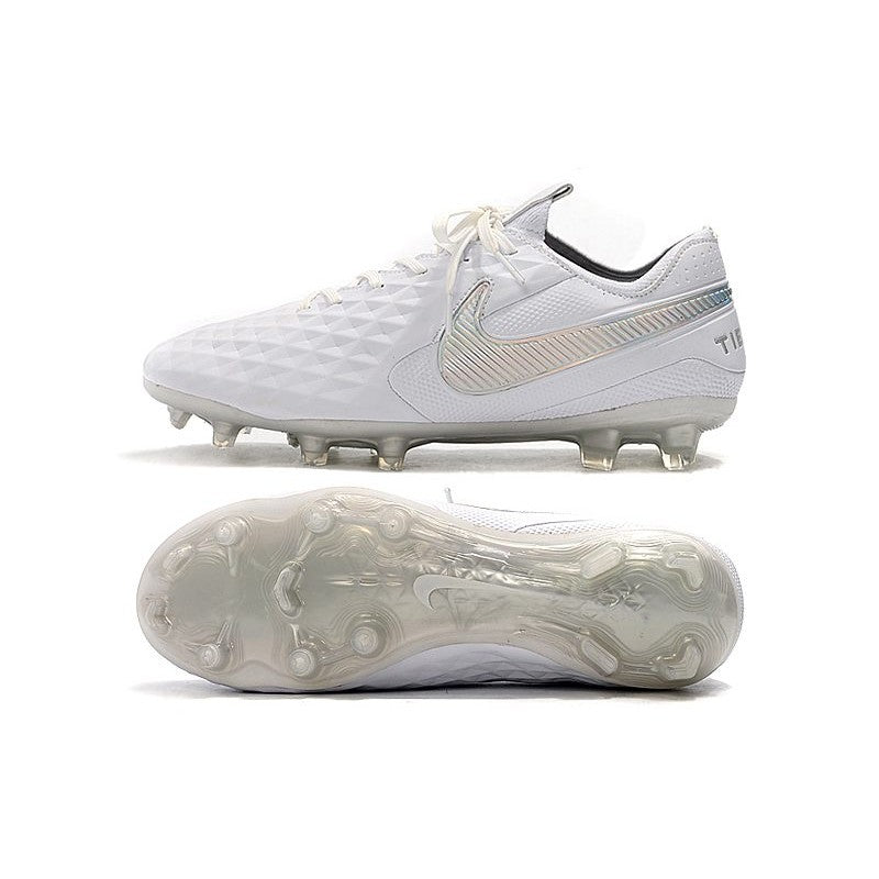 Nike Crampons Nouveau Tiempo Legend 8 Elite FG Blanc Chrome Platine
