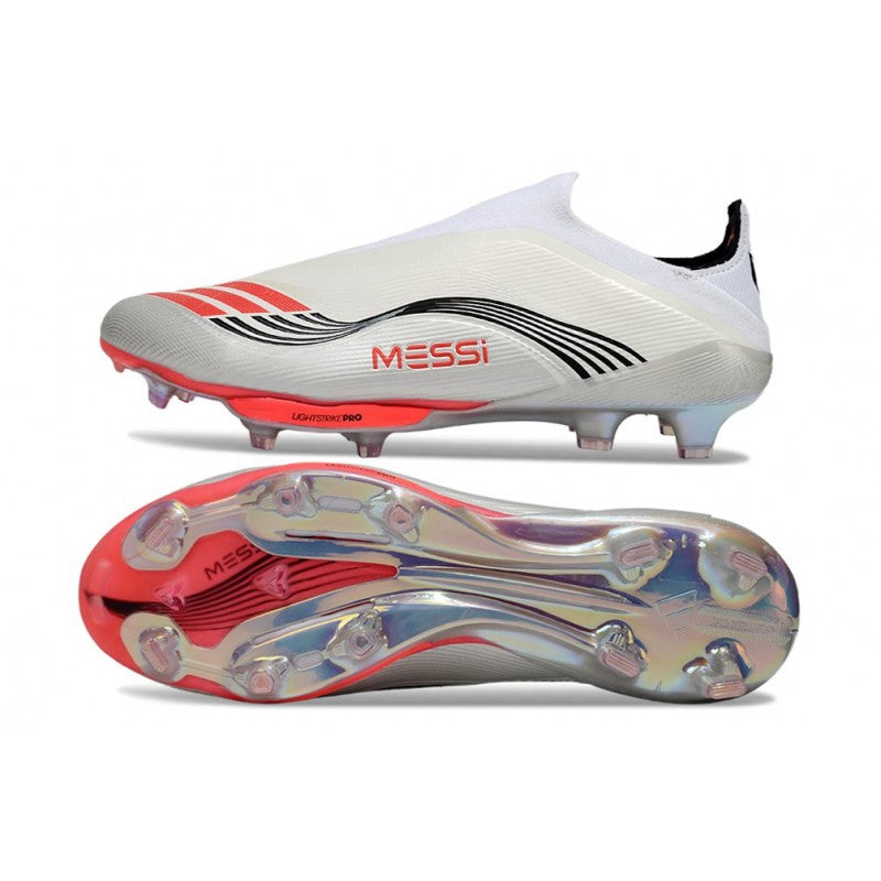 Adidas F50+ Sans Lacets FG X MESSI Blanc Ftwr Rouge Lucide Argent Mét