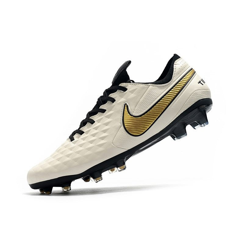 Nike Crampons Nouveau Tiempo Legend 8 Elite FG Blanc Or Noir