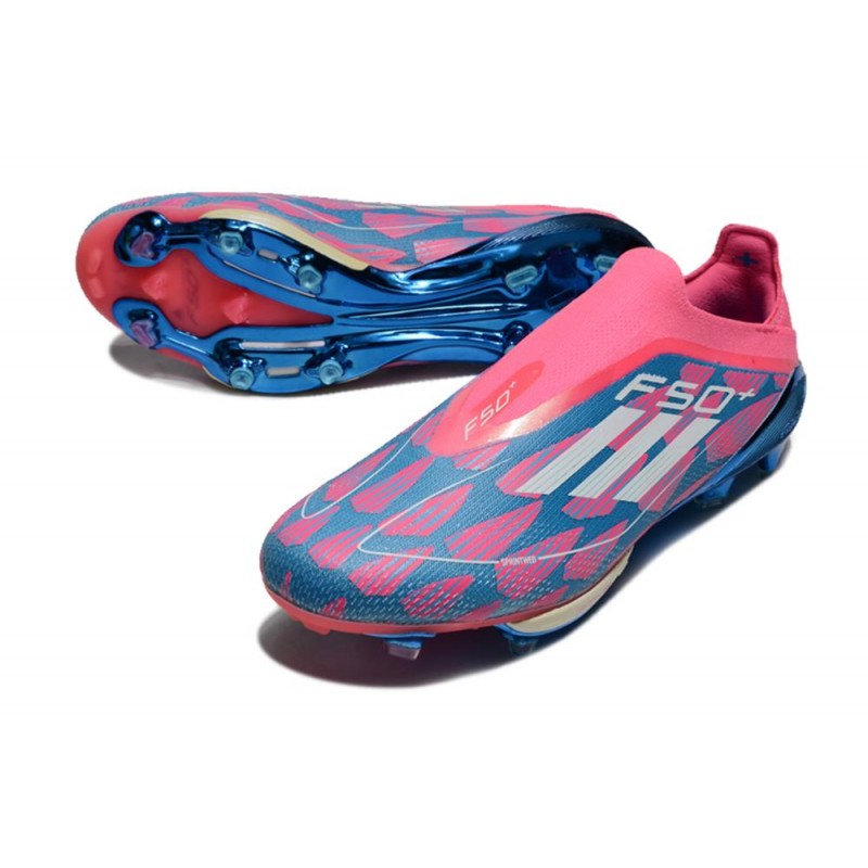 Adidas F50+ Sans Lacets FG Bleu Solaire Blanc Ftwr Rose