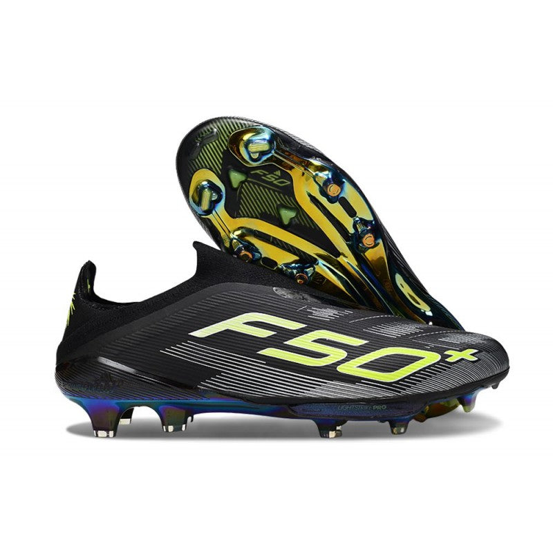 Adidas F50+ Sans Lacets FG Core Noir Fer Mét. Citron Lucide