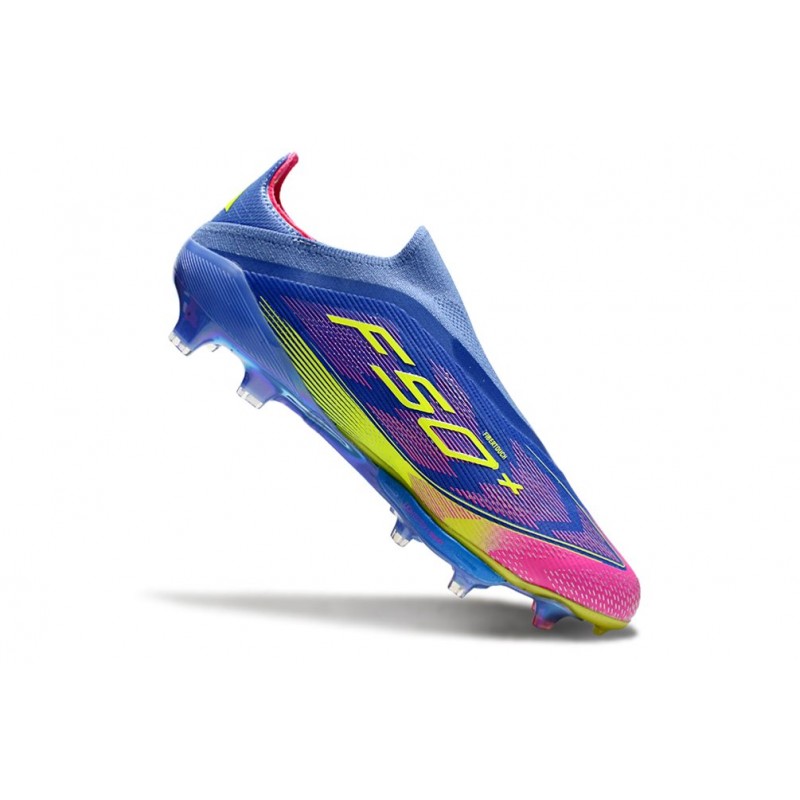 Adidas F50+ Sans Lacets FG Bleu Fusion Citron Lucide Rose