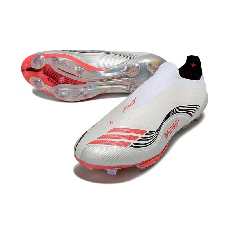 Adidas F50+ Sans Lacets FG X MESSI Blanc Ftwr Rouge Lucide Argent Mét