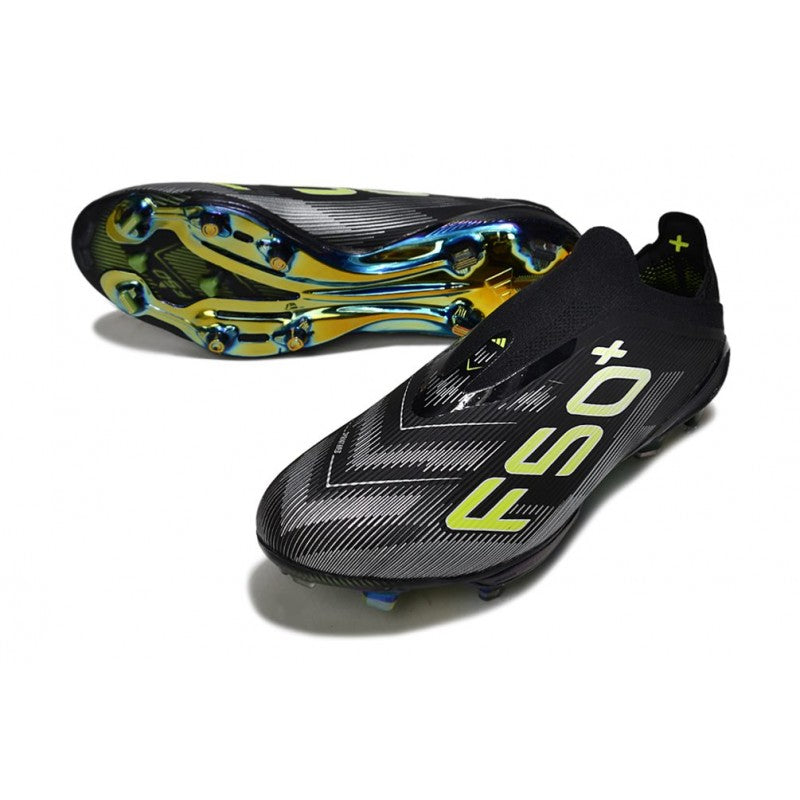 Adidas F50+ Sans Lacets FG Core Noir Fer Mét. Citron Lucide