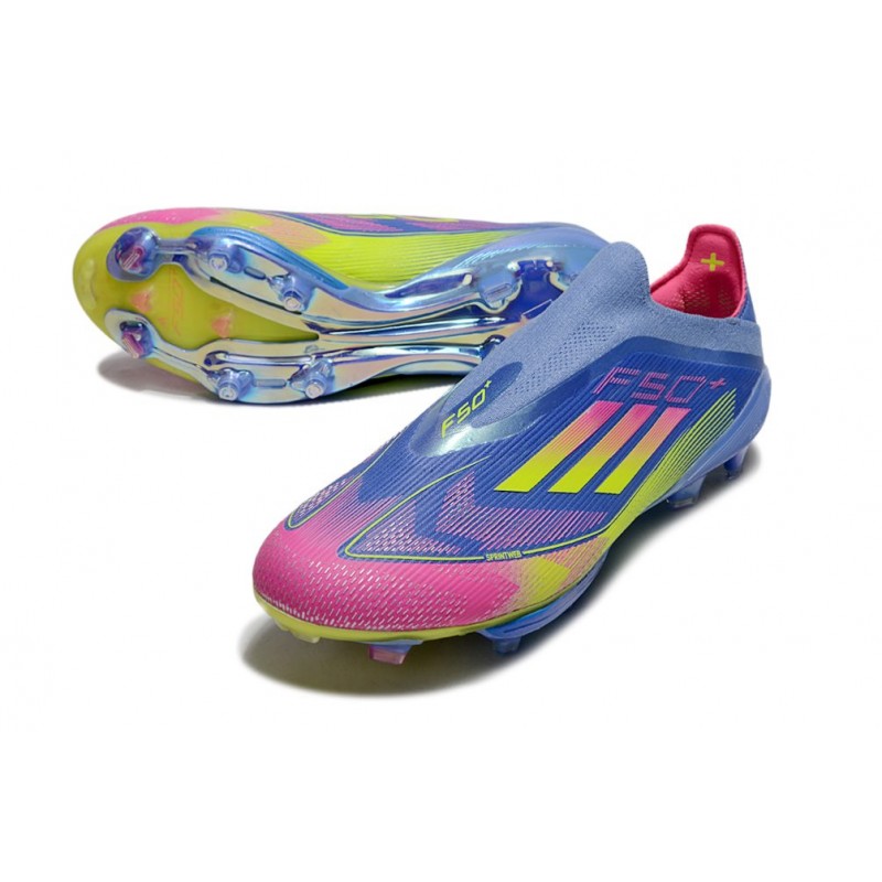 Adidas F50+ Sans Lacets FG Bleu Fusion Citron Lucide Rose