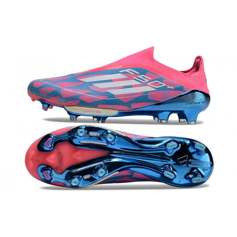 Adidas F50+ Sans Lacets FG Bleu Solaire Blanc Ftwr Rose