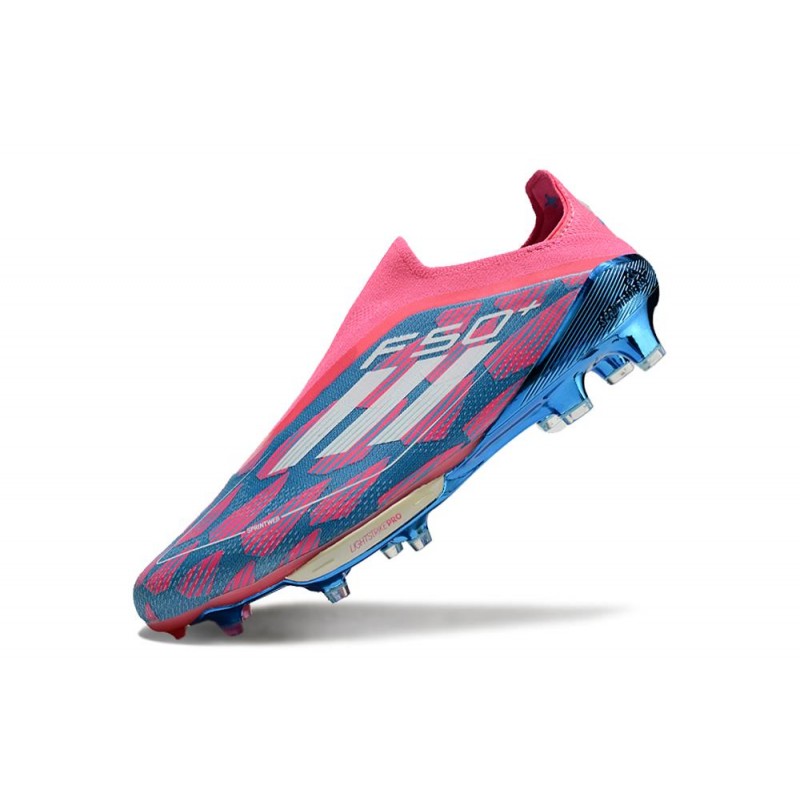 Adidas F50+ Sans Lacets FG Bleu Solaire Blanc Ftwr Rose