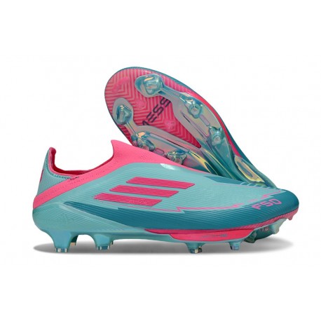 Adidas F50+ Sans Lacets FG MESSI Aqua Flash Rose Lucide Cyan