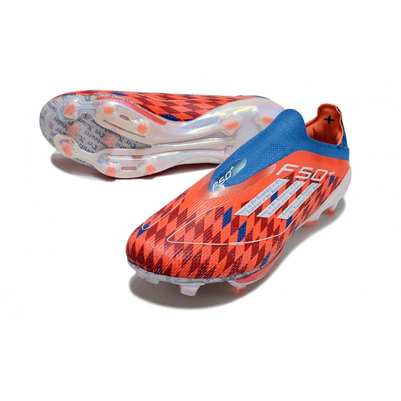 Adidas F50+ Sans Lacets FG Rouge Blanc Bleu