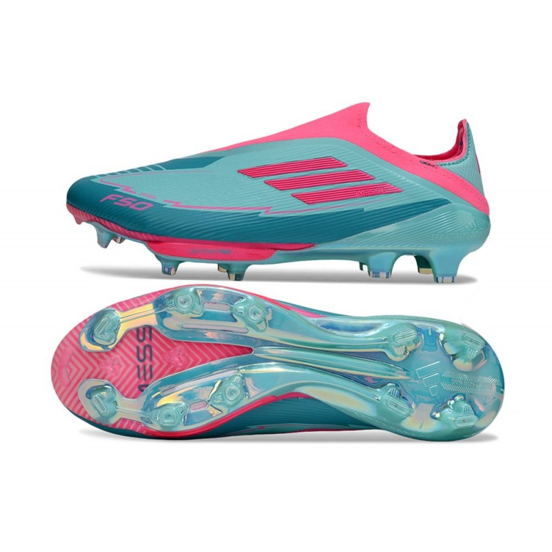 Adidas F50+ Sans Lacets FG MESSI Aqua Flash Rose Lucide Cyan