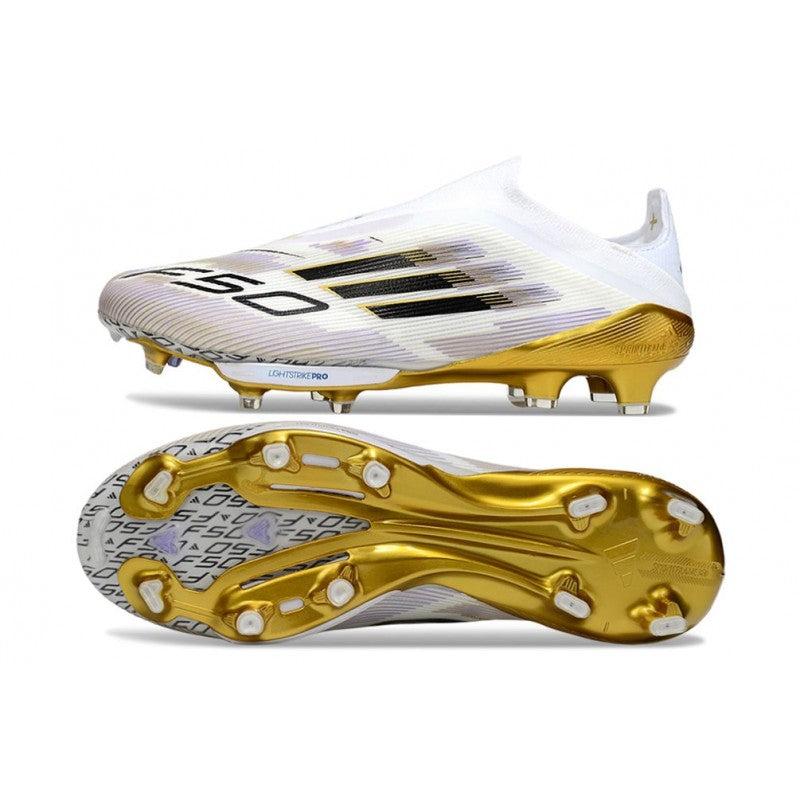 Adidas F50+ Sans Lacets FG Blanc Noir Or Mét