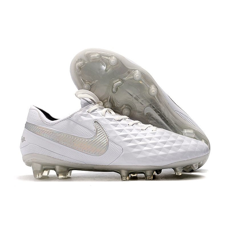 Nike Crampons Nouveau Tiempo Legend 8 Elite FG Blanc Chrome Platine