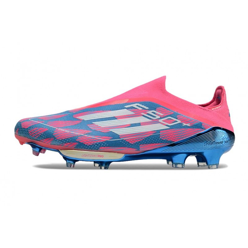 Adidas F50+ Sans Lacets FG Bleu Solaire Blanc Ftwr Rose