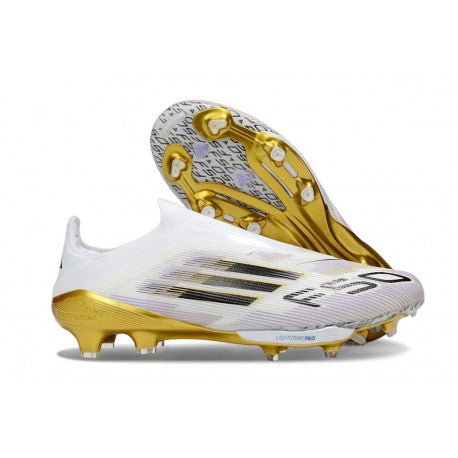 Adidas F50+ Sans Lacets FG Blanc Noir Or Mét
