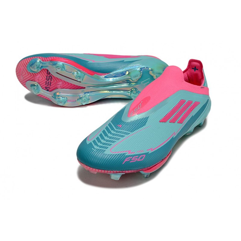 Adidas F50+ Sans Lacets FG MESSI Aqua Flash Rose Lucide Cyan