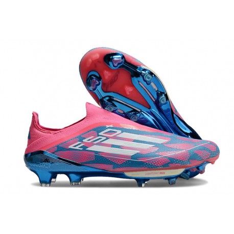 Adidas F50+ Sans Lacets FG Bleu Solaire Blanc Ftwr Rose